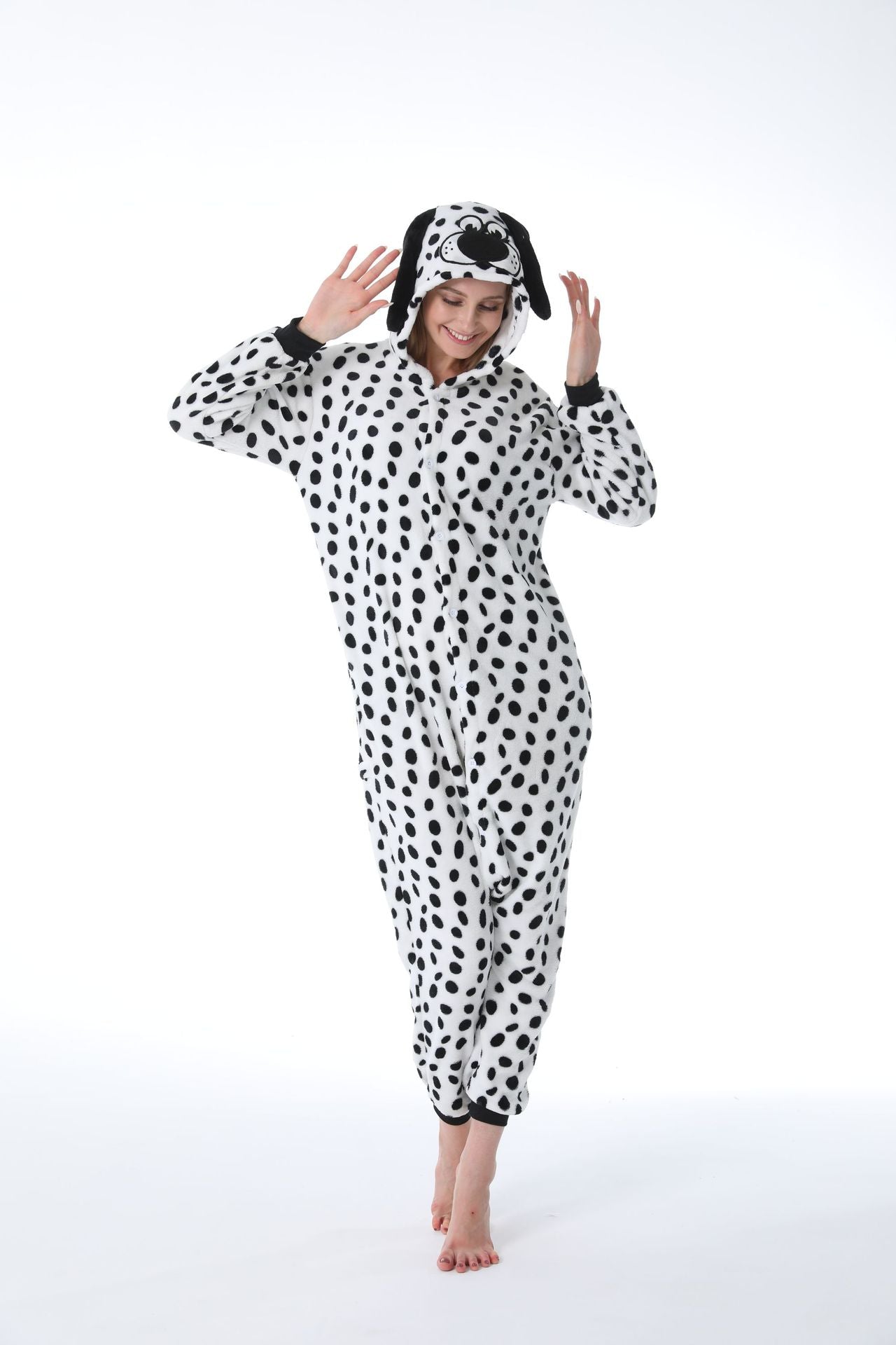 Family Matching Dalmatian Cartoon Animal One-piece Flannel Pajamas