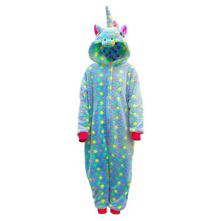 Kid Girl Cartoon Animal One-piece Flanel Unicorn Pajamas