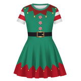 Family Matching Parent-child Christmas Digital Round Collar Short Sleeves Swing Dresses