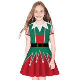 Family Matching Parent-child Christmas Digital Round Collar Short Sleeves Swing Dresses