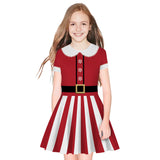 Family Matching Christmas Red White Striped Digital Parent-child Dresses