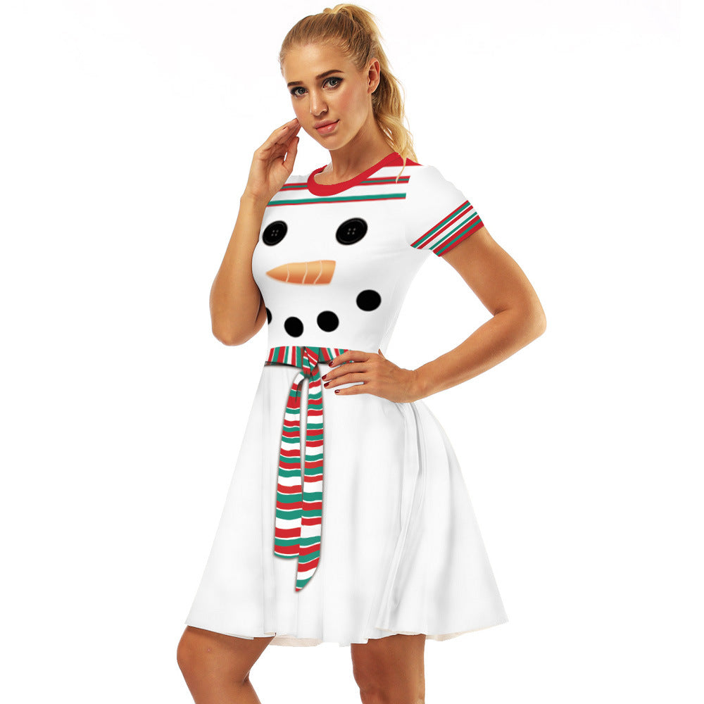 Family Matching Christmas Elk Digital Printing Parent-child Short Sleeve Dress