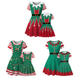 Family Matching Parent-child Christmas Digital Round Collar Short Sleeves Swing Dresses
