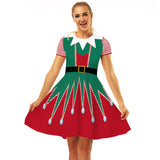 Family Matching Parent-child Christmas Digital Round Collar Short Sleeves Swing Dresses