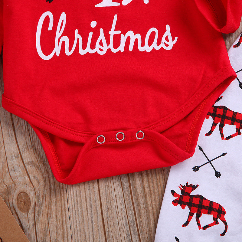 Kids Baby Long Sleeve Christmas Letter Creeper Sets 3 Pcs
