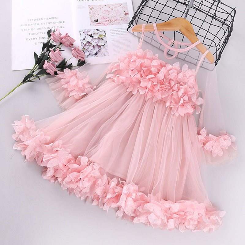 12M-6Y Kid Baby Girl Sweet Lace Petal Middle Sleeve Flower Dress