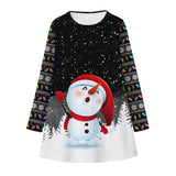 Kid Girls Long Sleeve Round Neck Snowman Christmas Digital Print Dress