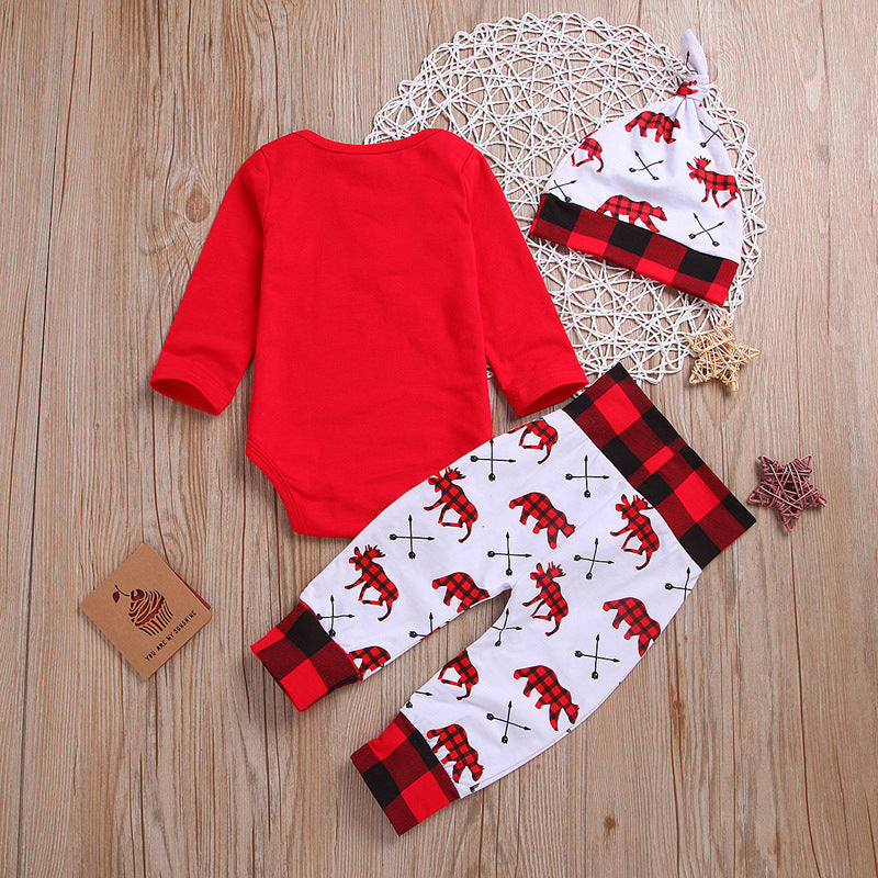 Kids Baby Long Sleeve Christmas Letter Creeper Sets 3 Pcs