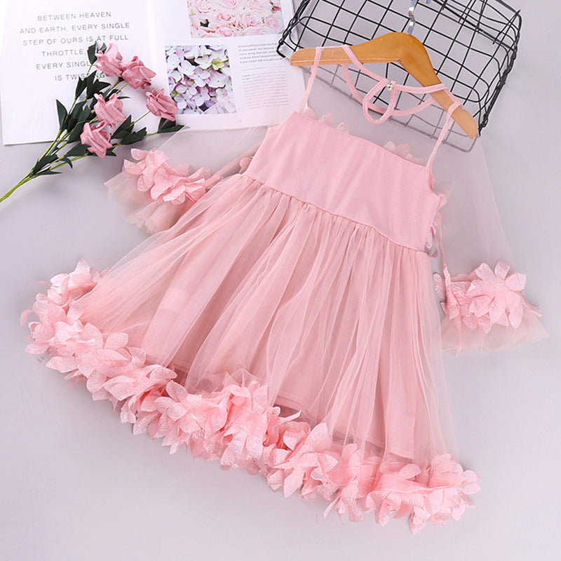 12M-6Y Kid Baby Girl Sweet Lace Petal Middle Sleeve Flower Dress