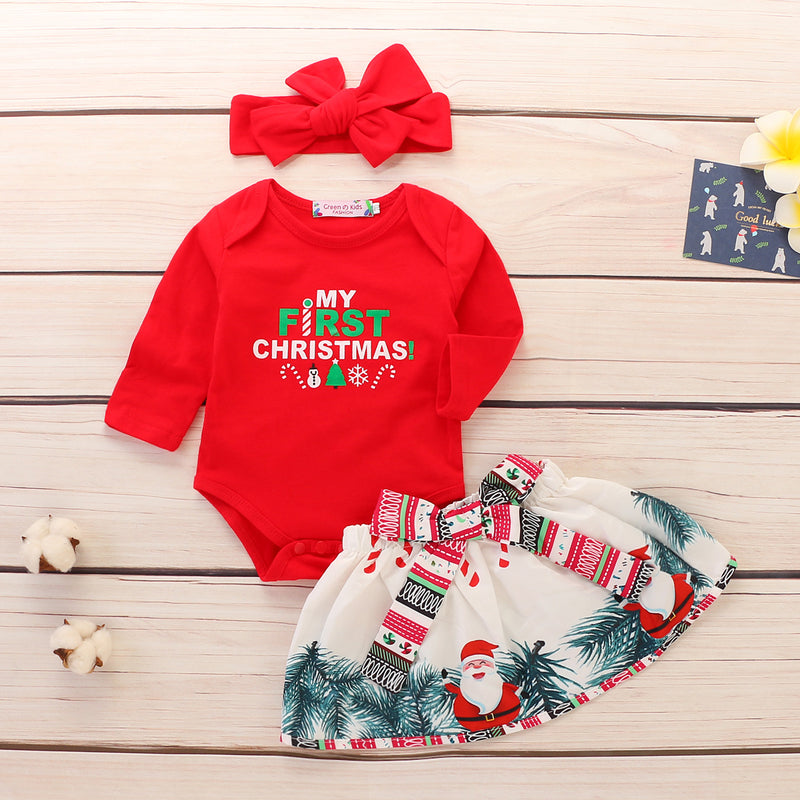 Cute Baby Girl Fashion Ins Christmas Suit 3 Pcs Set