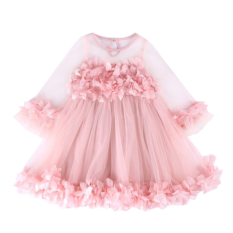 12M-6Y Kid Baby Girl Sweet Lace Petal Middle Sleeve Flower Dress