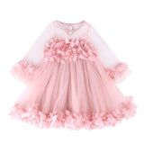 12M-6Y Kid Baby Girl Sweet Lace Petal Middle Sleeve Flower Dress