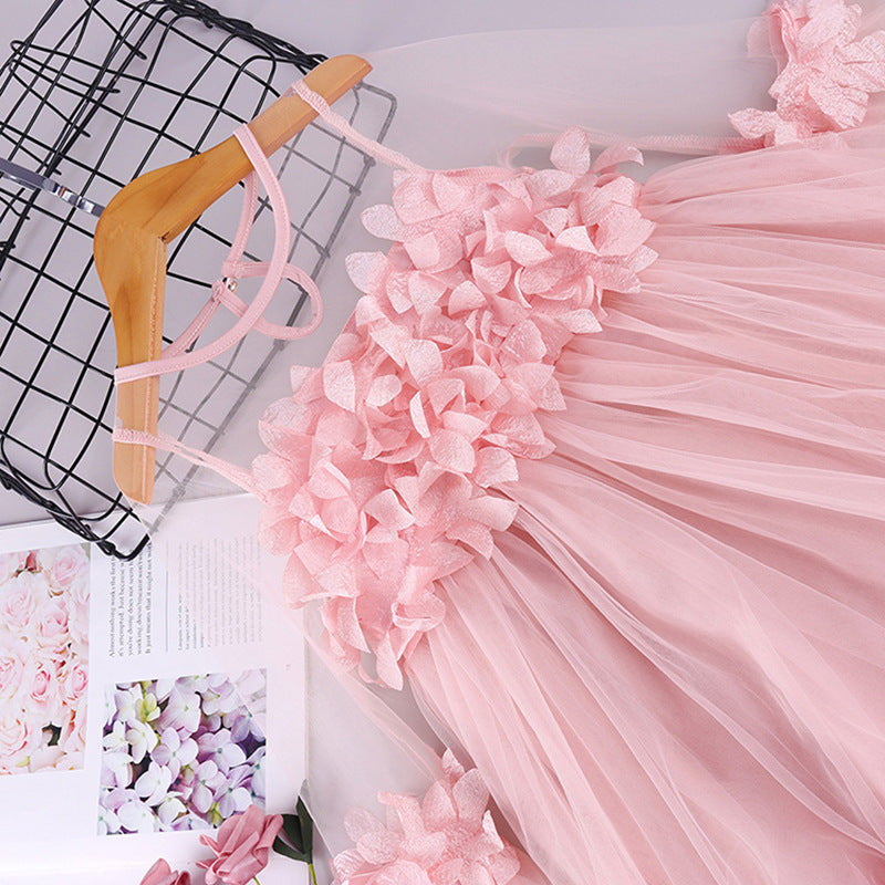 12M-6Y Kid Baby Girl Sweet Lace Petal Middle Sleeve Flower Dress