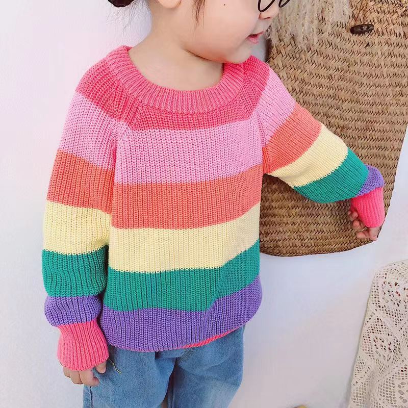 Kid Baby Girl Rainbow Cute Sweet Striped Sweater