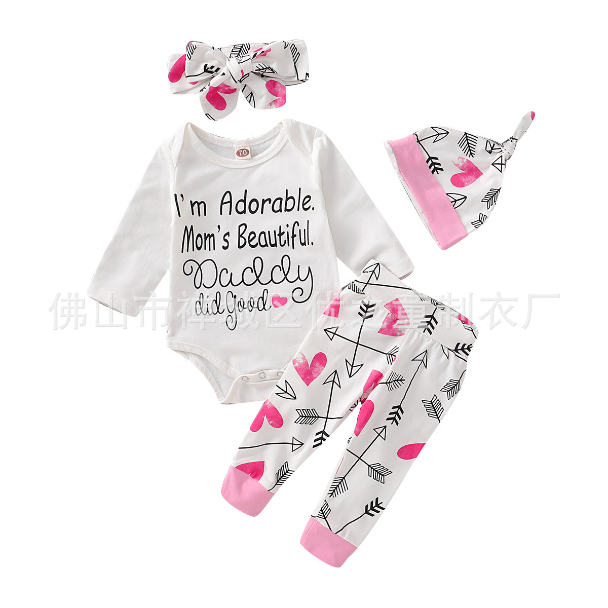 Baby Girl Valentine's Day Cotton Monogram Print 3 Pcs Sets