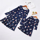 Family Matching Mother Daughter Long Sleeve Christmas Print Dresses