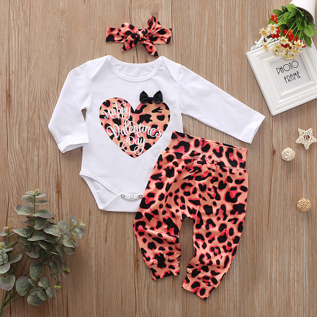 Baby Girl Valentine's Day New Leopard Print 3 Pcs Set