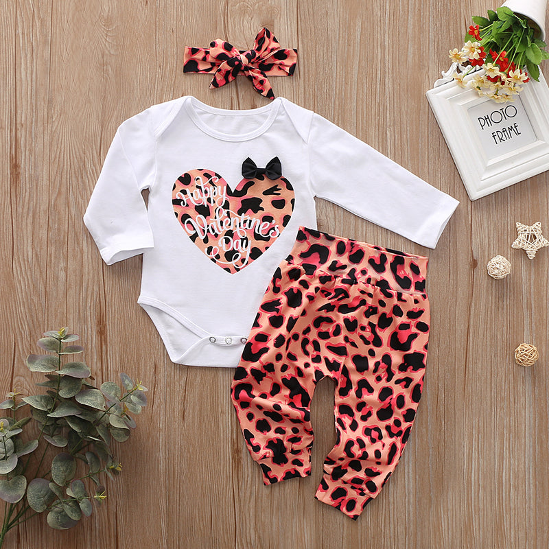 Baby Girl Valentine's Day New Leopard Print 3 Pcs Set