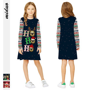 Family Matching Starry Sky Digital Print Parent-child Mid-sleeve Dress