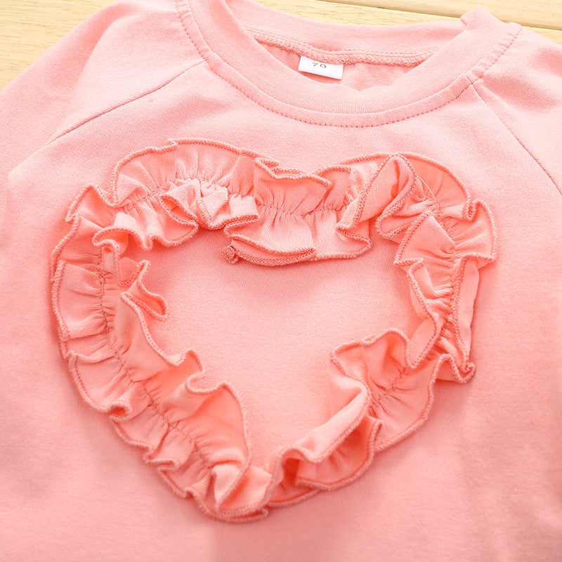 Baby Girl Valentine's Day Round Neck Long Sleeve Striped 2 Pcs Sets