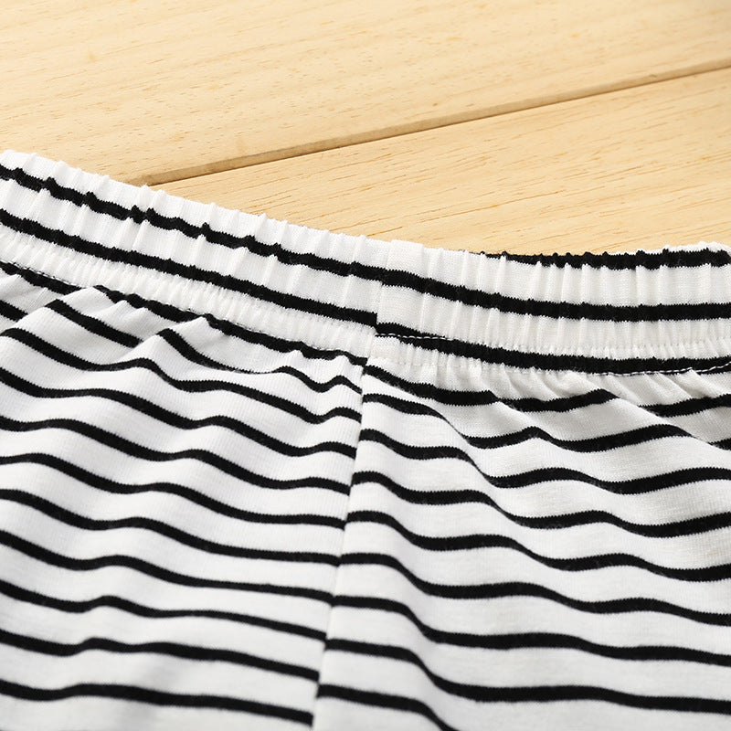 Baby Girl Valentine's Day Round Neck Long Sleeve Striped 2 Pcs Sets
