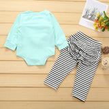 Baby Girl Valentine's Day Round Neck Long Sleeve Striped 2 Pcs Sets