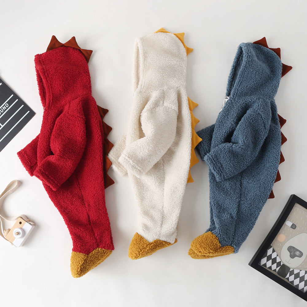 Baby Dinosaur Jumpsuit Thickened Warm Coral Fleece Romper