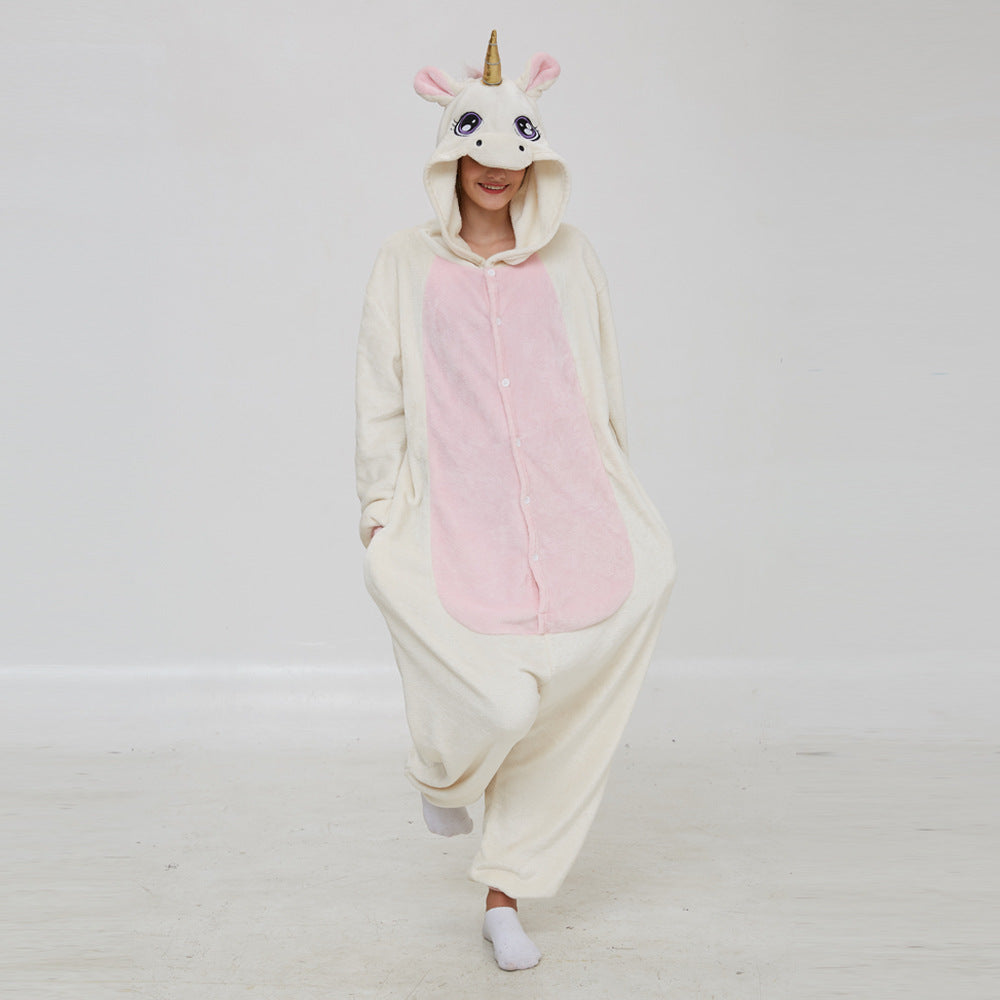 Family Matching Flannel Golden Fur Unicorn Animal One-piece Pajamas