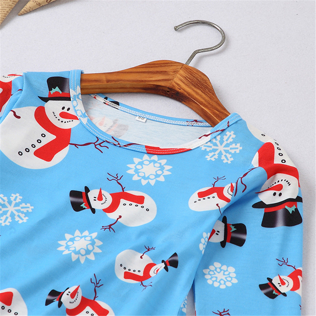 Family Matching Mother Daughter Long Sleeve Christmas Print Dresses