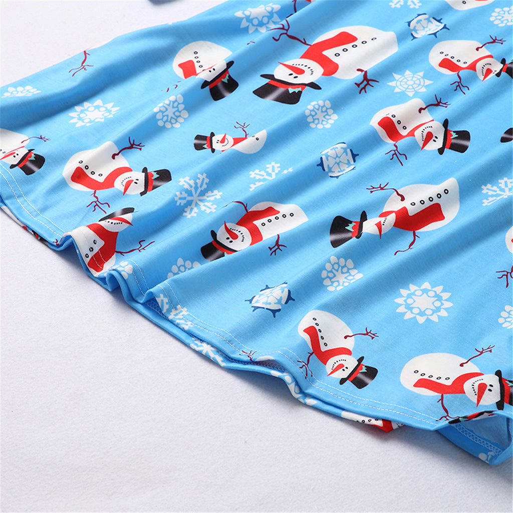 Family Matching Mother Daughter Long Sleeve Christmas Print Dresses
