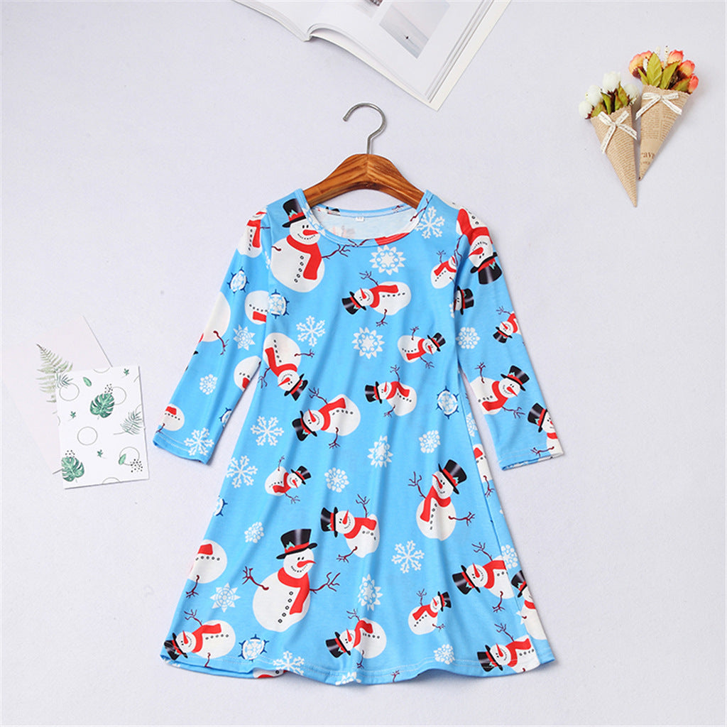 Family Matching Parent-child Mother-daughter Long Sleeve Print Dresses