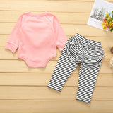 Baby Girl Valentine's Day Round Neck Long Sleeve Striped 2 Pcs Sets
