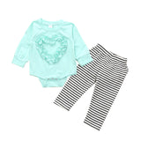 Baby Girl Valentine's Day Round Neck Long Sleeve Striped 2 Pcs Sets