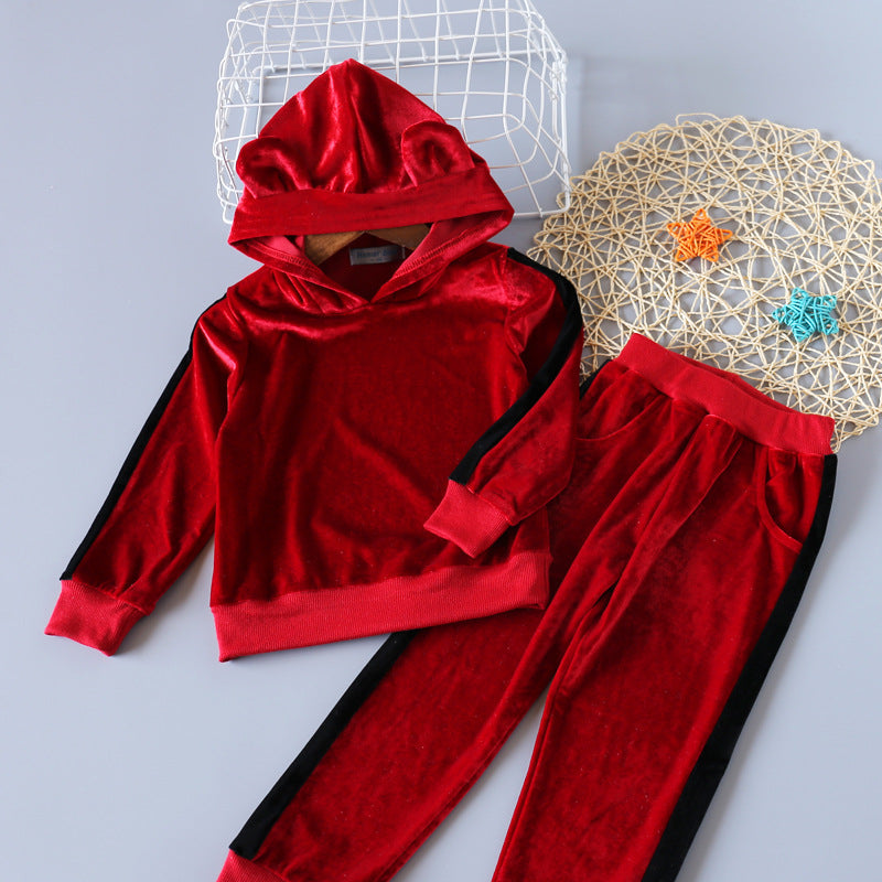 Kid Baby Girls Hooded Small Ears Long Sleeve Suit 2 Pcs Sets