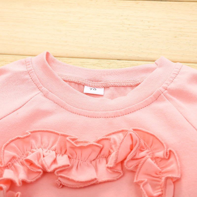 Baby Girl Valentine's Day Round Neck Long Sleeve Striped 2 Pcs Sets