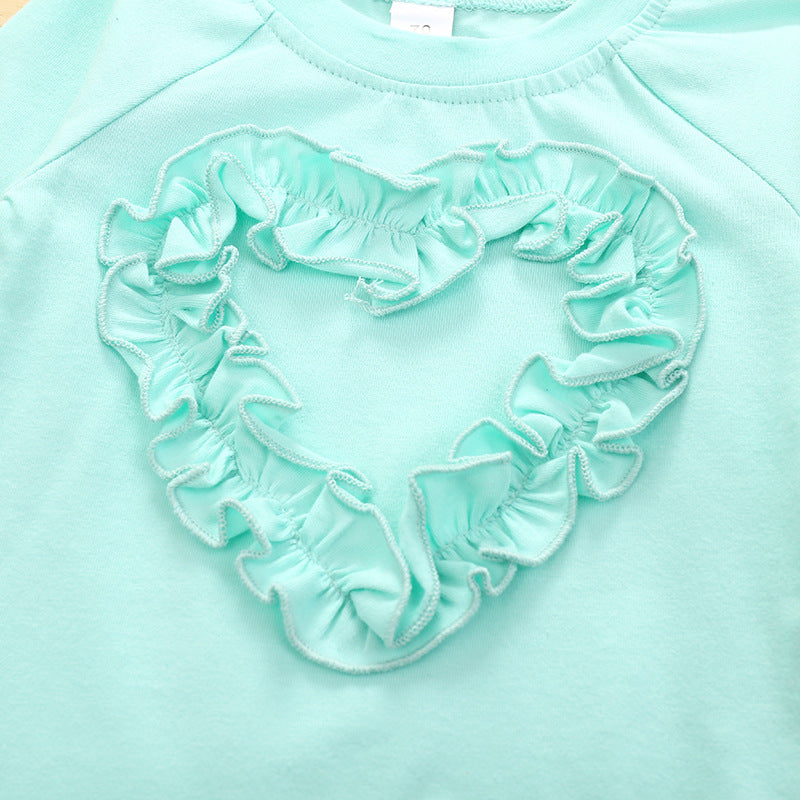Baby Girl Valentine's Day Round Neck Long Sleeve Striped 2 Pcs Sets