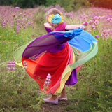 Girl Short Sleeve Rainbow Mesh Rainbow Casual Dresses