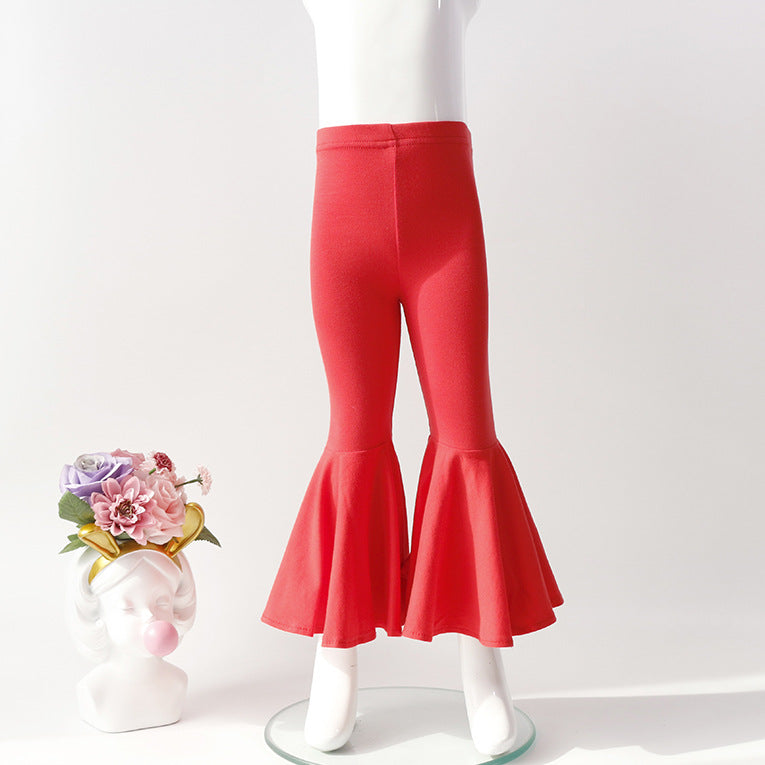 Kid Baby Girl Leggings Stretch Cotton Hem Bell Bottoms Solid Pants
