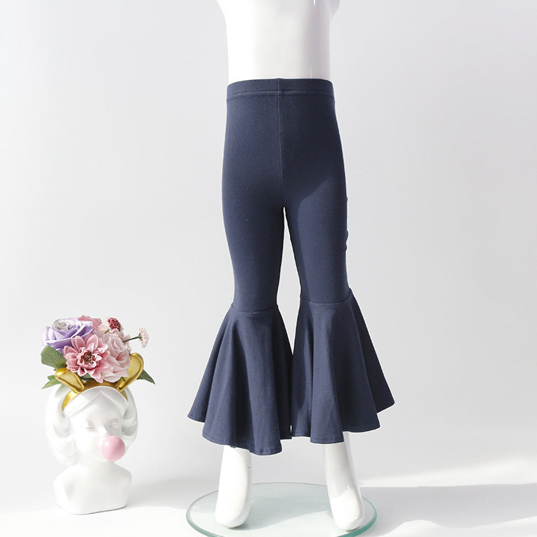 Kid Baby Girl Leggings Stretch Cotton Hem Bell Bottoms Solid Pants