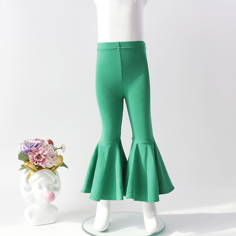 Kid Baby Girl Leggings Stretch Cotton Hem Bell Bottoms Solid Pants