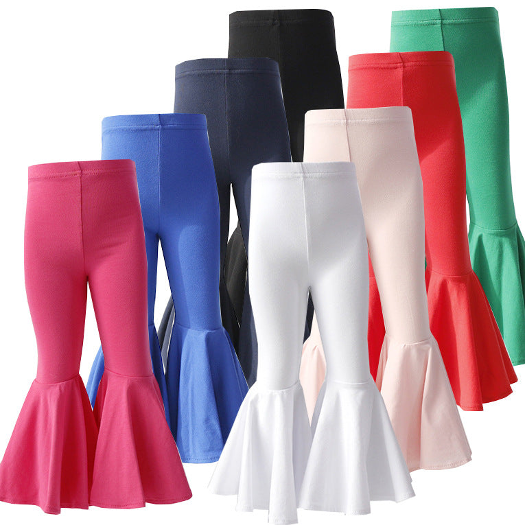 Kid Baby Girl Leggings Stretch Cotton Hem Bell Bottoms Solid Pants
