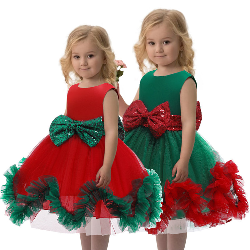 Kids Girl Backless Sequin Bow Tutu Mesh Princess Wedding Christmas Dresses