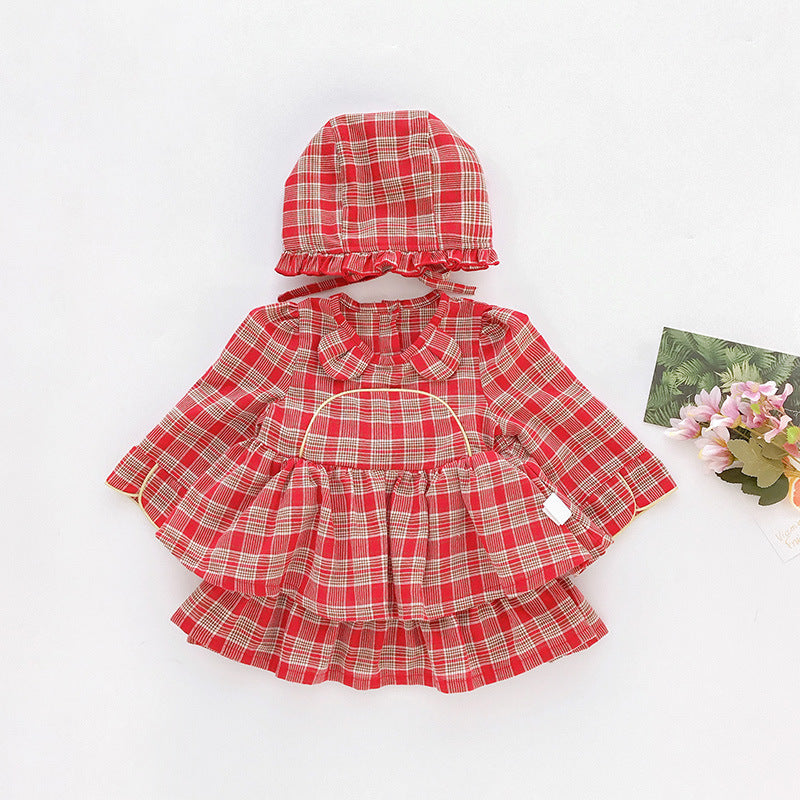 Baby Girl Lolita Dress Plaid Style Dress  2 Pcs