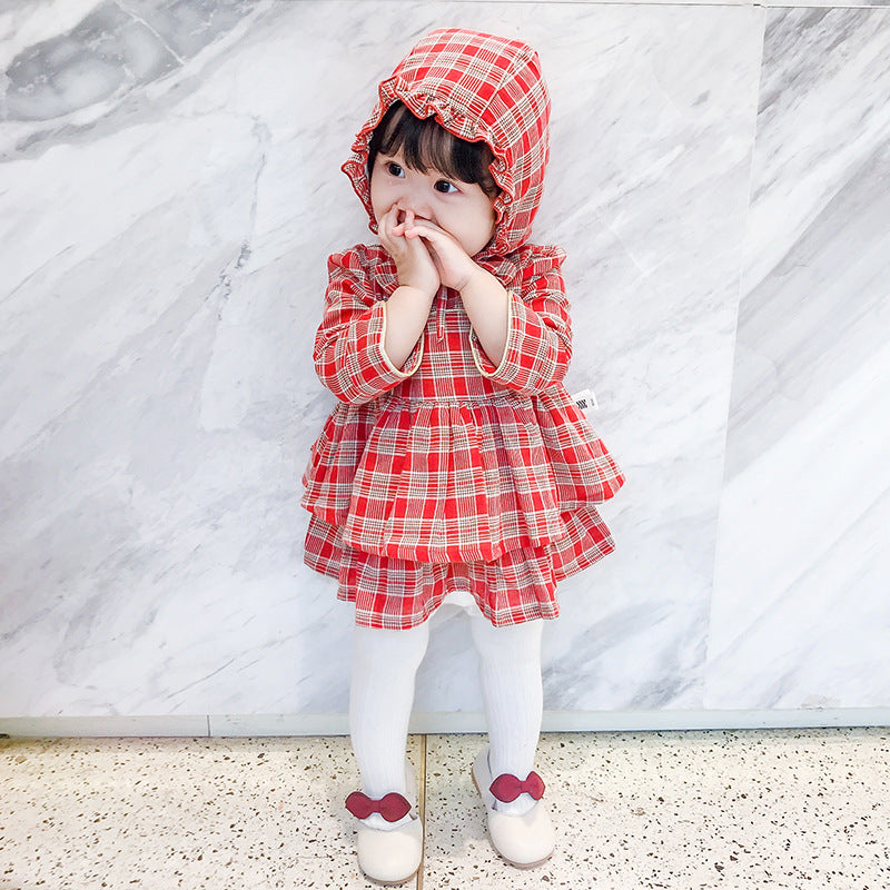 Baby Girl Lolita Dress Plaid Style Dress  2 Pcs