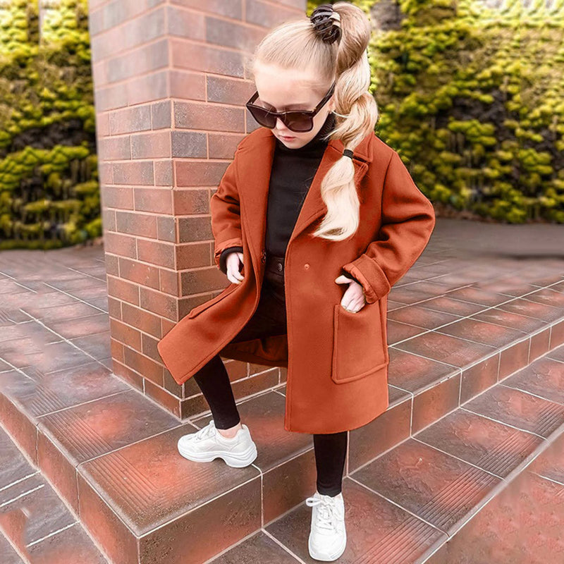Autumn Khaki Kid Baby Girl Woolen Coats Solid Color Thickened Warm Jackets