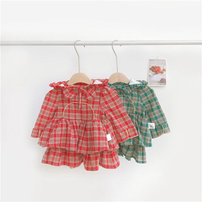 Baby Girl Lolita Dress Plaid Style Dress  2 Pcs