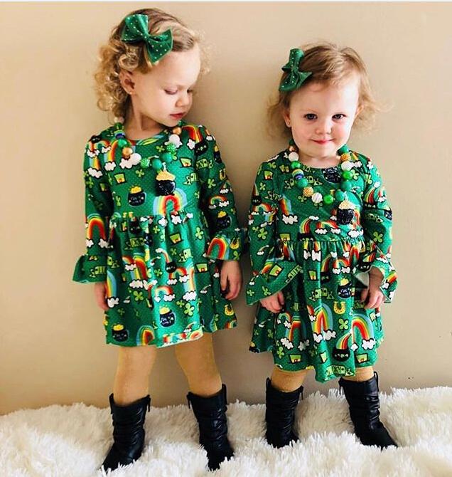 Baby Girl Long Flare Sleeve Floral Christmas Dress 1-6Y