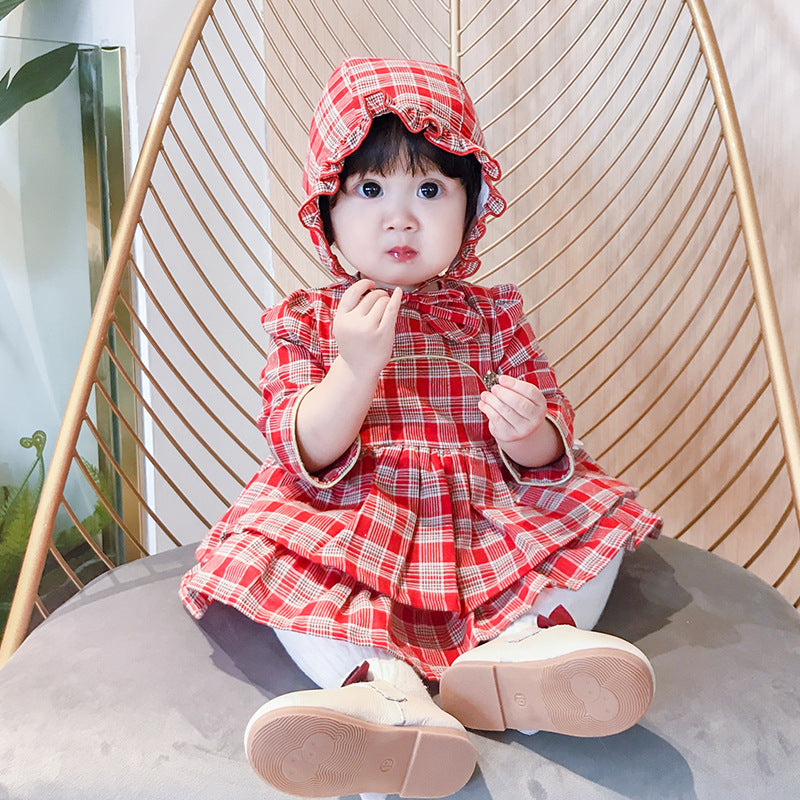 Baby Girl Lolita Dress Plaid Style Dress  2 Pcs