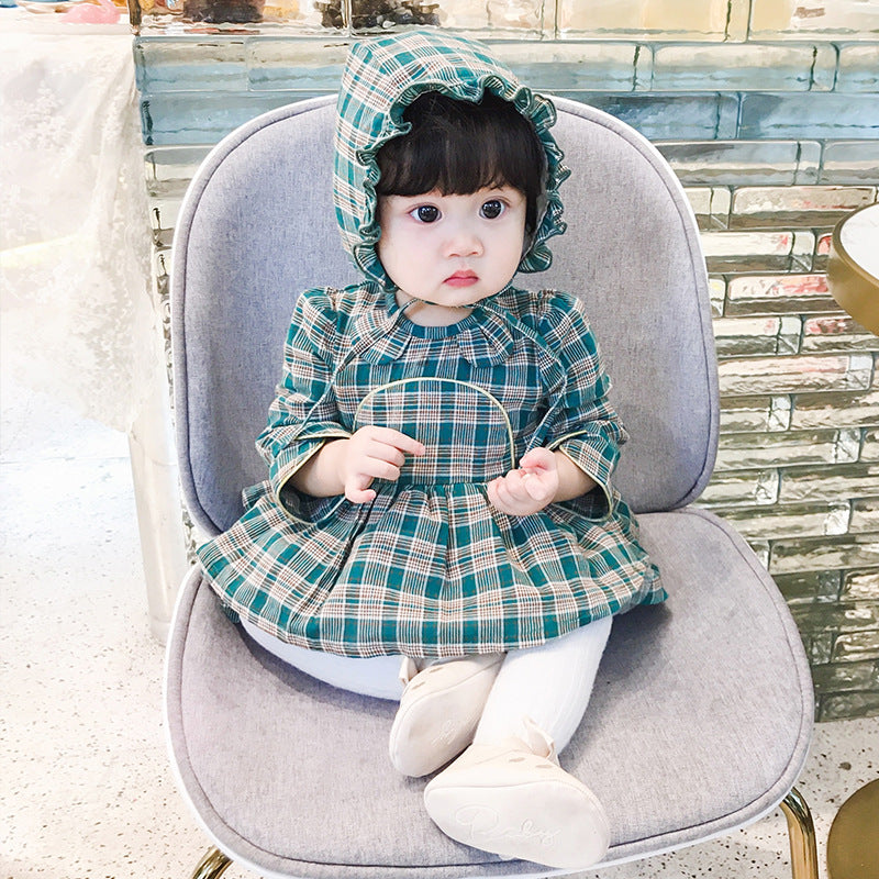 Baby Girl Lolita Dress Plaid Style Dress  2 Pcs