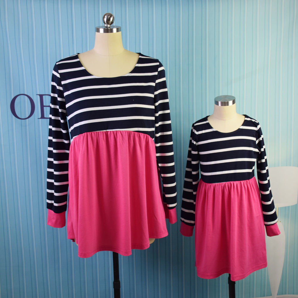 Family Matching Women Stitching Striped Top Parent-child Shirts